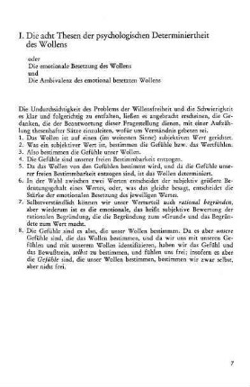 7-88, I. Die acht Thesen der psychologischen Determiniertheit des Wollens