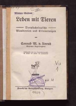 Leben mit Tieren : tierpsychologische Plaudereien und Erinnerungen