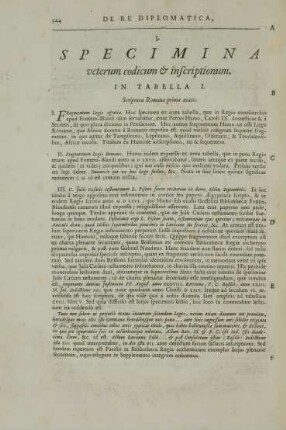 I. Specimina veterum codicum & inscriptionum.
