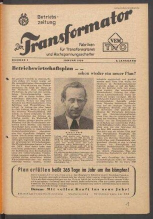 TRO-Betriebszeitung 'Der Transformator'; Nr. 1/1950 (Januar 1950)