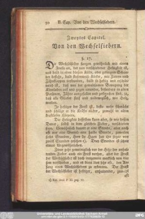 Zweytes Capitel. Von den Wechselfiebern.