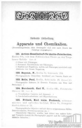 Siebente Abtheilung. Apparate und Chemikalien