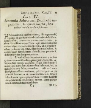 Cap. IV. Sententiae Atheorum, Deum esse negantium, tanquam ineptae, ...