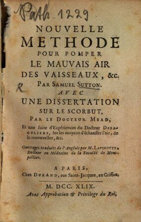 Nouvelle methode pour pomper le mauvais air des vaisseaux
