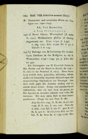B. Gesammlete und vermischte Werke der Theologen von 1790 - 1795.