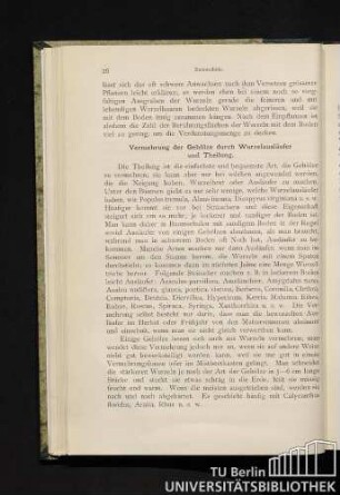 Vermehrung der Gehölze durch Wurzelausläufer und Theilung.