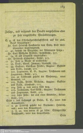 Zusätze und während des Drucks vorgefallene oder zu spät eingeschickte Veränderungen