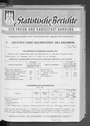 Die Industrie in Hamburg im Januar 1970 : Lfd. Nr. 7