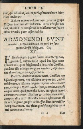 Admonendi Sunt morituri, ut Sacramentum corporis et sanguinis Christi suscipiant. Cap. XV.