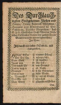 Des Durchlauchtigsten ... Herren Friderich Wilhelms/ Hertzogens unnd Administratoris der Chur Sachsen etc. Täglicher Morgensegen ...