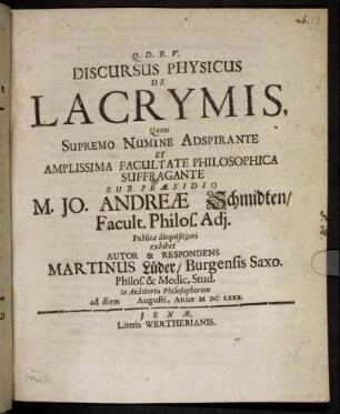 Discursus Physicus De Lacrymis