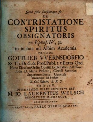 De contristatione spiritus obsignatoris, ex Ephes. IV, 30 disp.