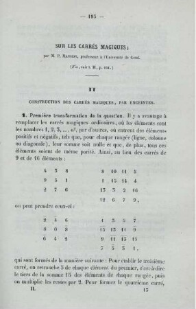 Sur les carrés magiques.