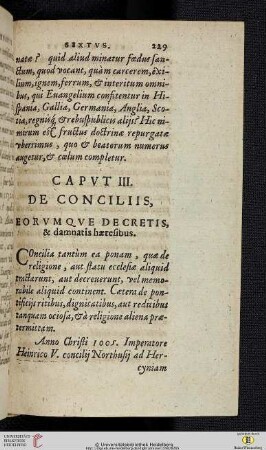 Caput III: De concilijs, eorumque, decretis, & damnatis haeresibus