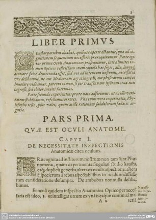 Pars Prima. Quae est oculi anatome.