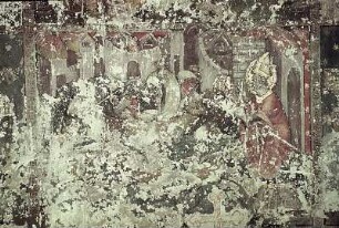 Der heilige Nikolaus rettet die hungernde Stadt Myra durch die wunderbare Vermehrung der im Hafen angelieferten Kornsäcke