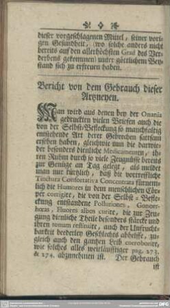 Bericht von dem Gebrauch dieser Artzneyen