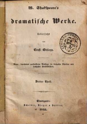 W. Shakspeare's dramatische Werke, 3