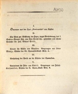 Einladung zu den Preise-Vertheilungen an dem hiesigen K. Alten Gymnasium und an der lateinischen Stadtschule. 1830