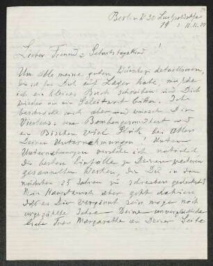 Brief von Heinrich Grünfeld an Gerhart Hauptmann