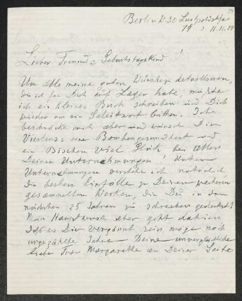 Brief von Heinrich Grünfeld an Gerhart Hauptmann