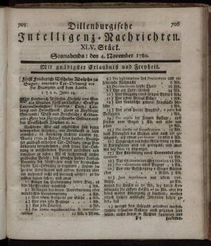 XLV. Stück. Sonnabends : den 4. November 1780.