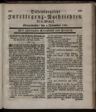 XLV. Stück. Sonnabends : den 4. November 1780.