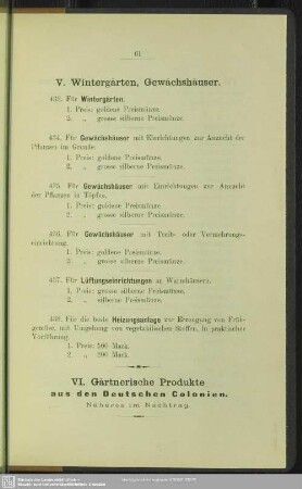 V. Wintergärten, Gewächshäuser