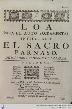 Loa para el Auto Sacramental El Sacro Parnaso.