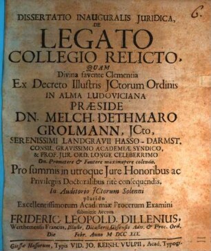 Diss. inaug. iur. de legato, collegio relicto