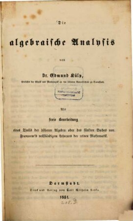 Die algebraische Analysis