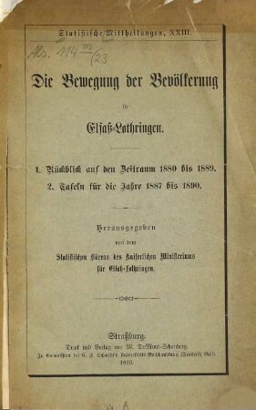 Die Bewegung der Bevölkerung 1880 -1889 und 1889 - 1890