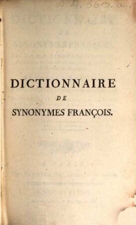 Dictionnaire des Synonymes François