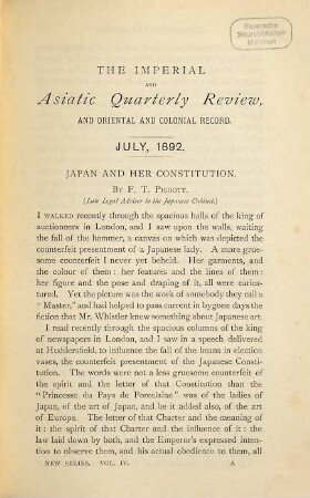 The imperial and Asiatic quarterly review. 4,7. 1892