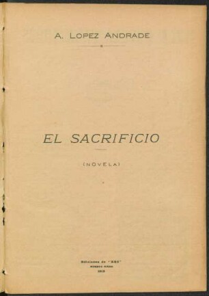 El sacrificio : (Novela)