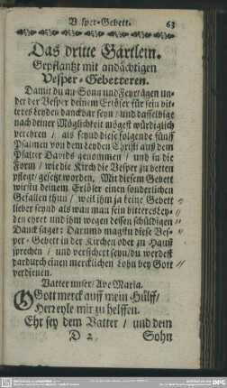 Das dritte Gärtlein. Gepflantzt mit andächtigen Vesper-Gebetteren
