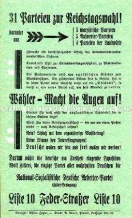Propagandaflugblatt der NSDAP zur Reichstagswahl 1928