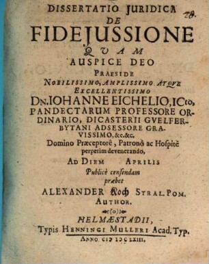 Dissertatio Iuridica De Fideiussione