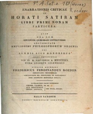 Enarrationis criticae in Horatii Satiram libri primi nonam Particula