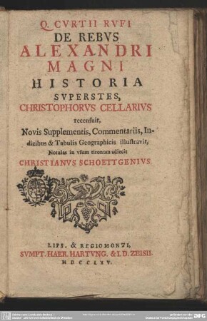 Q. Curtii Rufi De Rebus Alexandri Magni Historia Superstes