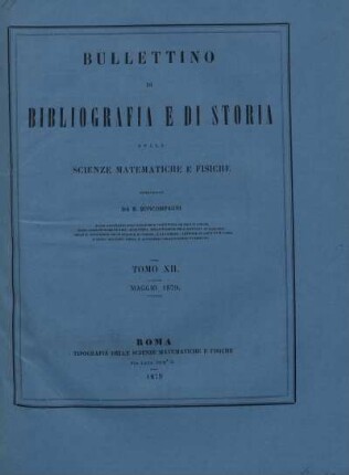 Tomo XII. Maggio 1879.