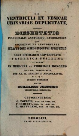 De ventriculi et vesicae urinariae dupplicitate : Diss. inaug. anat. path.