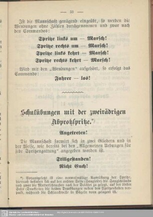 Schulübungen mit der zweirädrigen Abprotzspritze
