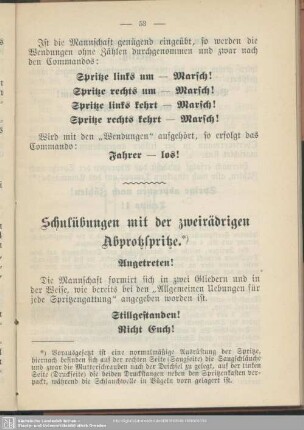 Schulübungen mit der zweirädrigen Abprotzspritze