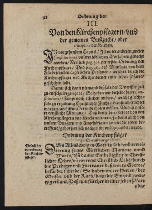 III. Von den Kirchenpflegern/ und der gemeinen Bußzucht/ oder Disciplina der Kirchen.