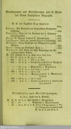 Berichtigungen und Verbesserungen zum 2. Bande des Neuen Lausitzischen Magazins