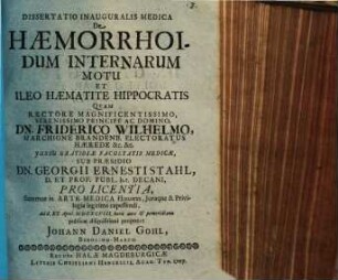 Dissertatio inauguralis medica de haemorrhoidum internarum motu, et ileo haematite Hippocratis