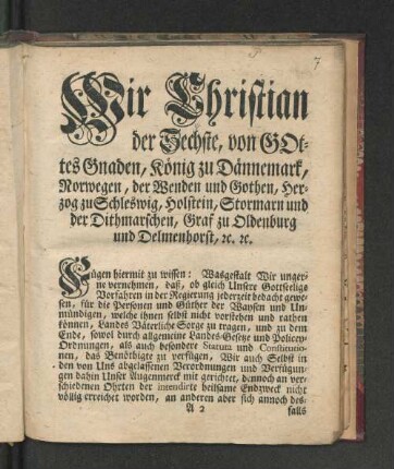 [Vormünder-Ordnung, für das Herzogthum Holstein, Königl. Antheils, der Herrschaft Pinneberg, Graffschaft Rantzau und Stadt Altona.]