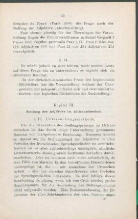 Kaptel III. Stellung des Adjektivs im Altfranzösischen.