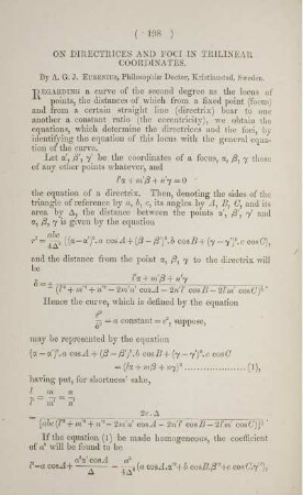 On directrices and foci in trilinear coordinates.